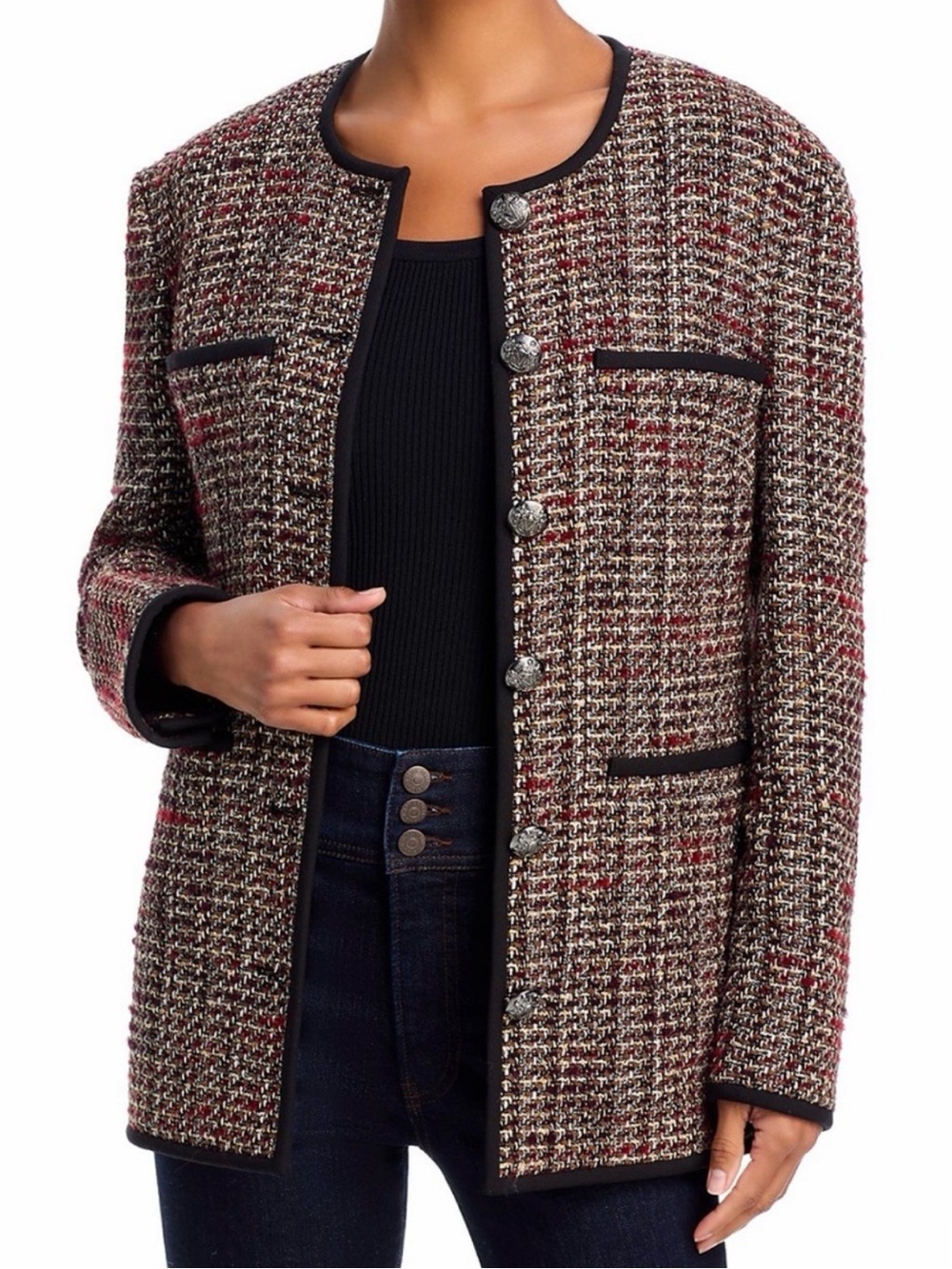 Veronica Beard Dickey Tweed Wool-Blend Watkins Collarless Jacket size 6